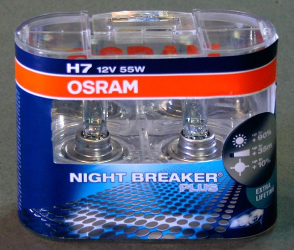 Галогенные лампы OSRAM Night Breaker Plus Extra lifetime H7, DC 12V, 55W, 2 шт