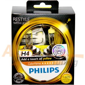 Автомобильные галогенные лампы PHILIPS ColorVision Н4, DC 12V, 60/55W, 2 шт, +60% яркости