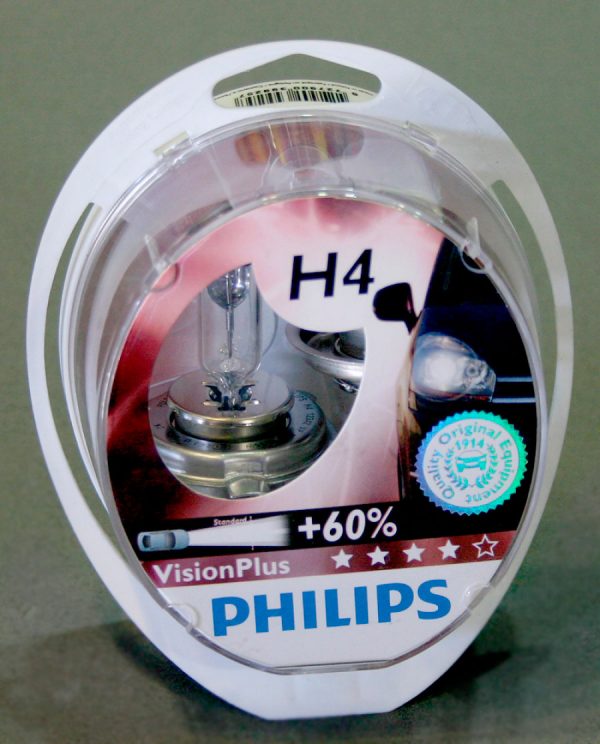 Галогенные лампы PHILIPS Vision Plus Н4, DC 12V, 55W, 2 шт, +60% яркости