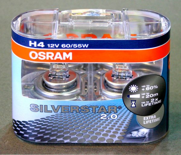 Галогенные лампы OSRAM SILVERSTAR 2.0, H4, DC 12V, 60 / 55W, 2 шт
